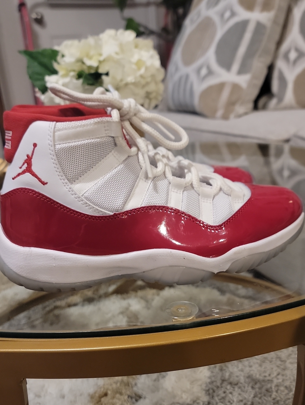 Jordan 11 Retro Red and White High-Top Sneakers Men's Size 8.